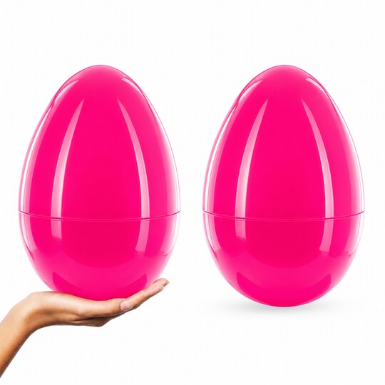 Set of 2 Pink Jumbo Plastic Easter Eggs Giant Fillable Large Size Set of 2 Pink Jumbo Plastic Easter Eggs Giant Fillable Large Size